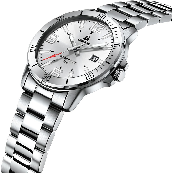 Годинник чоловічий LN LENQIN з нержавіючої сталі, водонепроникний, з датою, кварцовий, аналоговий, білий (сріблястий)