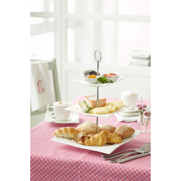 Maxwell & Williams RP11703 3-Tier Etagere, Square Plates, White Porcelain, Motion, Curved Corners – Gift Box