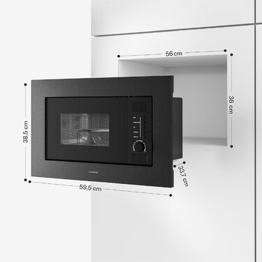 Мікрохвильова піч Klarstein Verosteel Einbaumikrowelle 60 см з грилем – 20L, 700W, 8 програм, сенсорне керування, нержавіюча сталь, функція розморожування, LED-підсвічування, чорна нержавіюча сталь