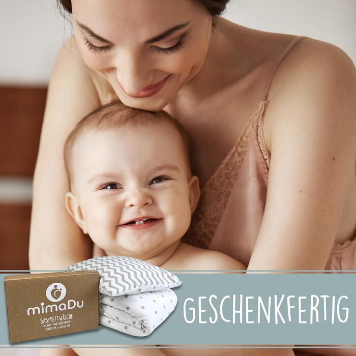 Набір постільної білизни для малюків з органічної бавовни GOTS (Oeko-Tex100) 100 x 135 см - комплект постільної білизни для дитячого ліжечка з наволочкою та ковдрою для хлопчиків та дівчаток (Сірий 1, 100x135 см + 40x60 см)