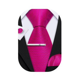 Комплект краваток Barry.Wang: краватка, кишеньковий хустинка та запонки для весілля та ділових зустрічей, маджента