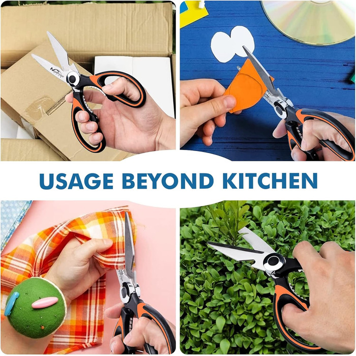 Кухонні ножиці з нержавіючої сталі з захисною кришкою та ергономічною м'якою ручкою, багатофункціональні ножиці для птиці, м'яса, трав та овочів (Помаранчеві)