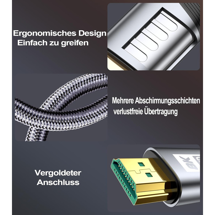 Кабель HDMI 2.1 AviBrex 4M 8K (60Hz), 4K (240Hz), Ultra HD, 48Gbps, HDR, eARC, HDCP2.3, для PS5/4/3, TV, Blu-ray, проектор, сірий