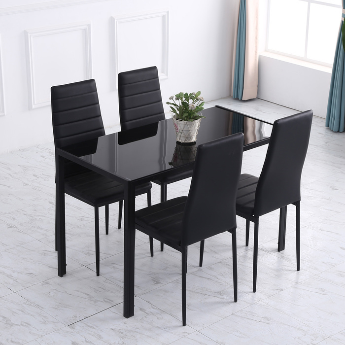 HOMCOM LED Dining Table Kitchen Table for 4 People, Tempered Glass & Metal, Black, 120x60x75cm, modern & stylish