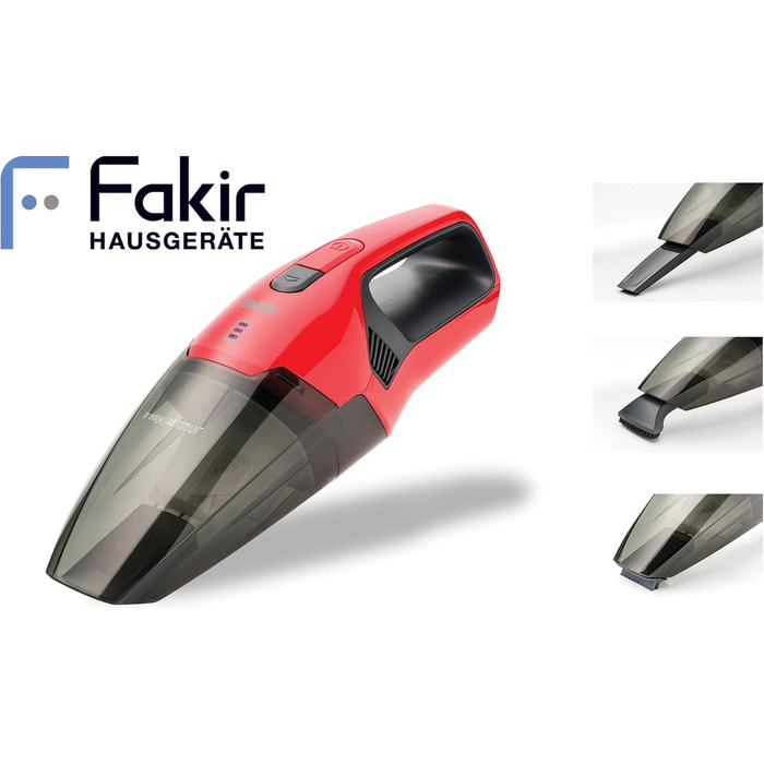 Пилосос ручний Fakir AS 1072 LNT акумуляторний червоний, для сухого та вологого прибирання, з насадкою для авто та тримачем