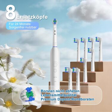 Електрична зубна щітка Rotierende для дорослих з 8 насадками, 3 режимами чищення, акумулятором на 50 днів та смарт-таймером 2 хв - Чорна