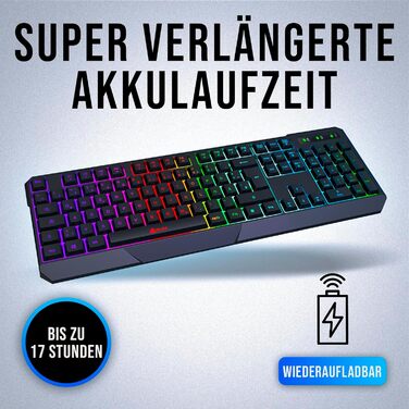 KLIM Chroma Wireless - Бездротова ігрова клавіатура QWERTZ DE з RGB підсвічуванням, тиха та ергономічна, довговічна та водовідштовхуюча - для PC, Mac, PS4, PS5 - Чорна