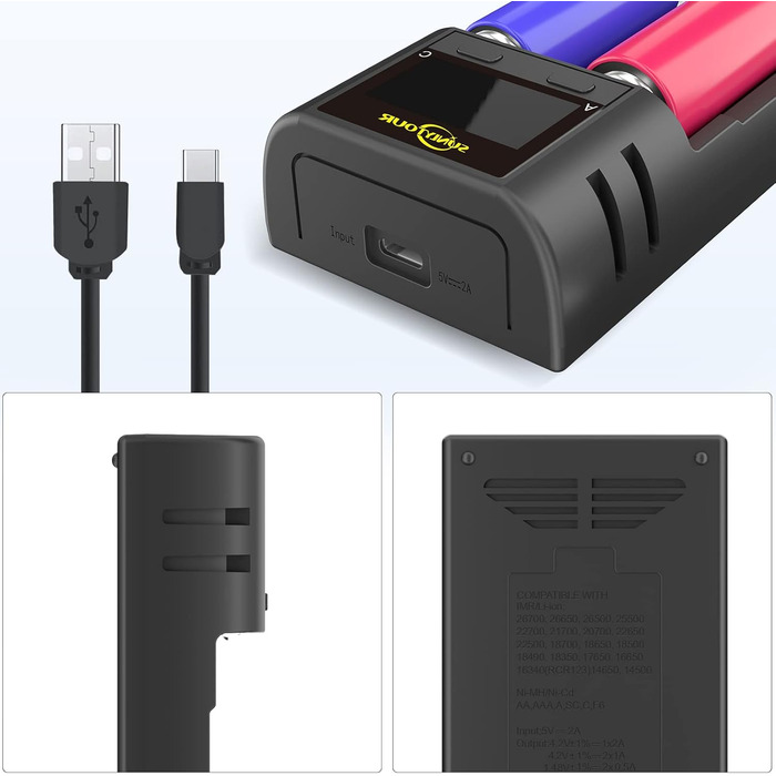 Зарядний пристрій для акумуляторів 21700 18650 LCD, універсальний зарядник для Li-ion, Ni-MH/Ni-CD AA/AAA, 21750, 20700, 26650