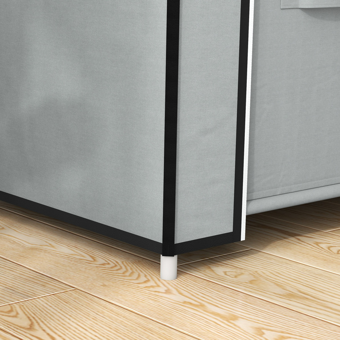 HOMCOM Fabric Closet, Space-Saving Wardrobe with 5 Compartments & Clothes Rail, Zipper, Folding Closet in Light Grey