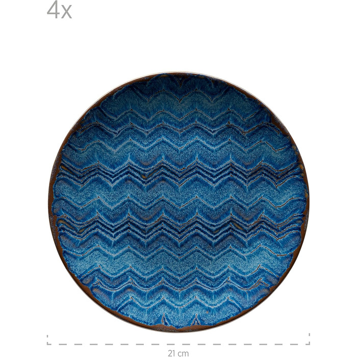 Набір тарілок MÄSER Aquamarine (12 шт.) з якісної кераміки: великі, супові та десертні. Керамічний посуд для 4 осіб, блакитний колір, з візерунком.