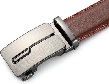 Чоловічий шкіряний ремінь Guvoosm з автоматичною застібкою, 3,5 см, колір коричневий, довжина 125 см, підходить для об'єму талії 92-107 см, для ділового костюма