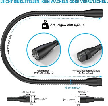 Кріплення для мікрофону Zealsound – регульований штатив-«лебідь» з кріпленням, адаптер 3/8' на 5/8', міцна клямка для столу, сумісний з Blue Snowball, Ice, Spark, SoloCast, 33 см (T19-19 см, лише кріплення)