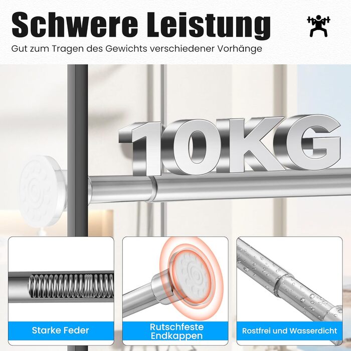 Штанга для душу з кріпленням без свердління, телескопічна, 72-134 см, діаметр 25 мм, срібна