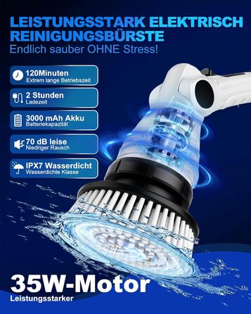 Електрична щітка для прибирання щілин, універсальна для ванної, кухні та авто. 8 насадок, регульована ручка, 3 швидкості. Набір з відром та шваброю