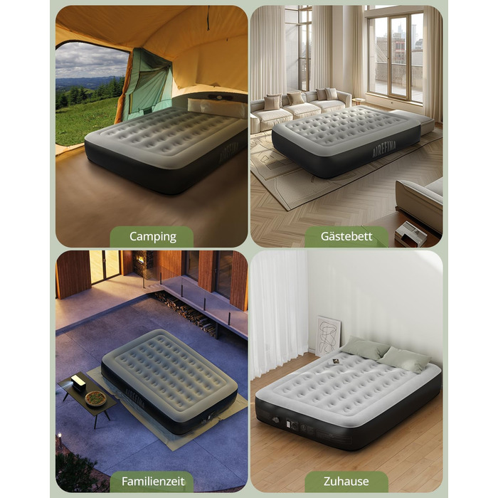 Надувне ліжко Airefina для 1-2 осіб з вбудованим насосом, 99x190x46 см та 203x152x33 см, до 295 кг, з сумкою для перенесення
