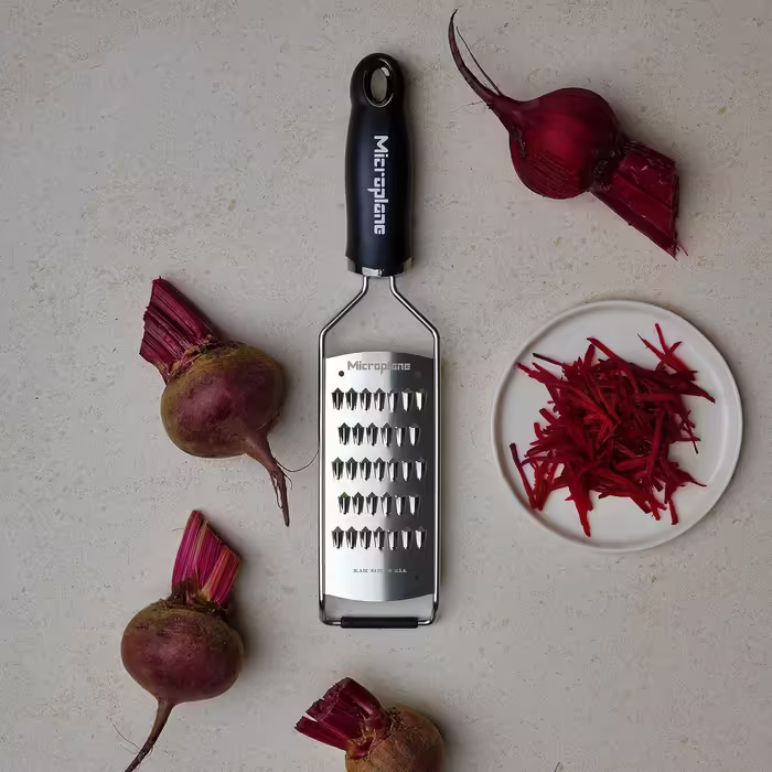 Microplane Fine Julienne Kitchen Grater for Carrot, Zucchini, Potato, Apple, Beet, and Radish in Black with Stainless Steel Blades - Made in USA