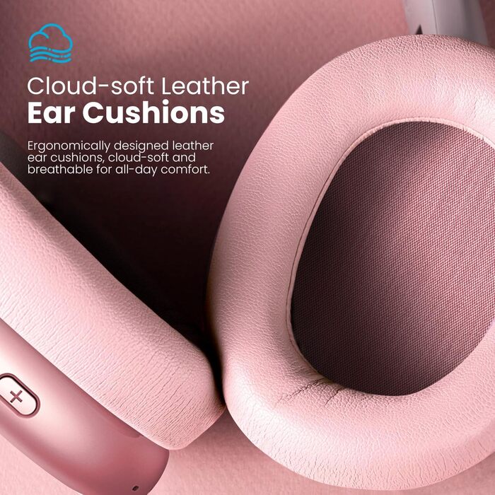 Wentronic Y01 Бездротові навушники Over-Ear з шумозаглушенням, Bluetooth 5.3, мікрофон, Hi-Res Audio, 48 годин роботи, складні, дихаючі, м'які амбушюри, рожевий колір