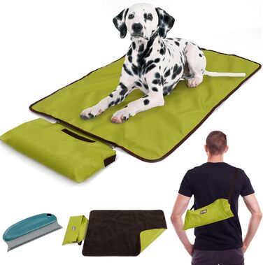 Килимок для собак Outdoor водонепроникний 100x70 см, миючий, для подорожей та кемпінгу, з сумкою та видаленням шерсті, теплий, великий, для собак та котів (зелений, вовна)