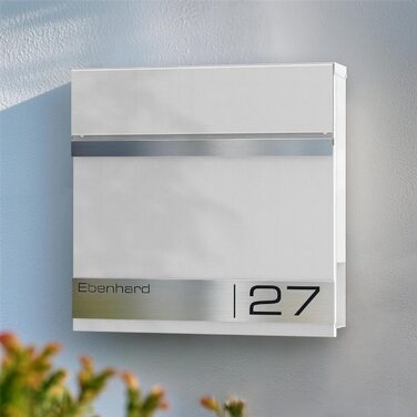 Поштова скринька Metzler Premium з газетницею, антрацит. Персоналізована з табличкою для імені. Якісна настінна поштова скринька з нержавіючої сталі V2A з порошковим покриттям RAL 7016, модель Stencil (біла)