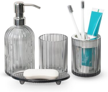 Umimile Bathroom Accessories Set, 6-Piece, Green Glass, Complete Toothbrush Holder, Cup, Lotion Dispenser, Soap Dish, Vanity Tray, Aromatherapy Cup for Apartment, Bathroom Decor (Black, 4 Pcs Bathroom Set)