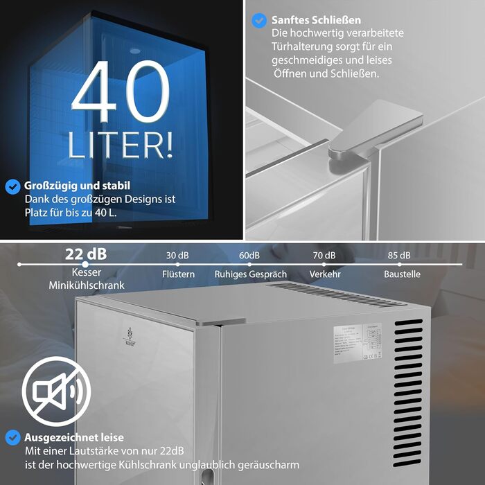 Міні-холодильник KESSER® Minibar 40L з підсвічуванням та відкривачем для пляшок, ідеальний для дому, офісу, кемпінгу та готелю