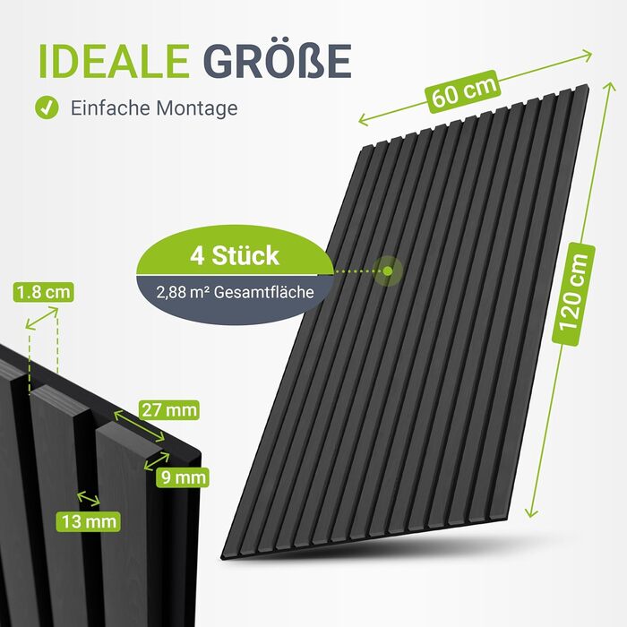 Акустичні панелі Juskys для стін, набір 4 шт (2,88 м²), 120x60 см, шумопоглищаючі декоративні панелі від луни та шуму, колір Дуб темно-сірий