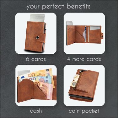 Тонкий гаманець Slimfin® з відділом для монет - картхолдер/гаманець для чоловіків - RFID захист (Lightbrown, Maxi)