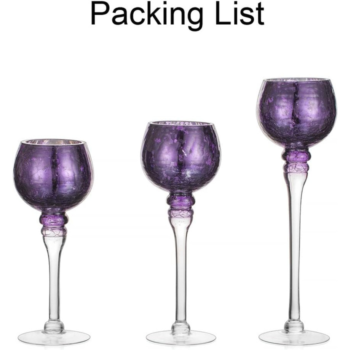 Glass Tealight Holder Set - 3 Pieces Mercury Glass Candle Holders for Table Decoration. Tealight Glasses for Pillar and Floating Candles, Christmas, Living Room Decor (Purple)