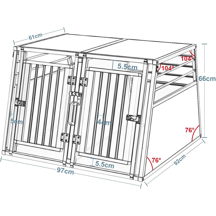 Транспортна переноска для собак та котів EUGAD, алюмінієва, 65x85x71 см, з безпечним замком, чорна