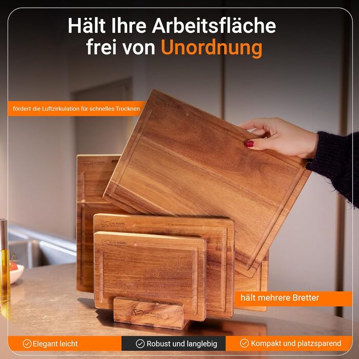 Набір дерев'яних обробних дощок – 4 шт. з акації, жировідштовхувальне покриття • Міцний, довговічний та стильний набір для кухні