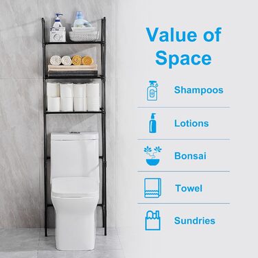 LIUBEI 3-Tier Toilet Shelf, Bathroom Shelf Space-Saving, Black Bathroom Organizer Shower Shelf Easy Assembly