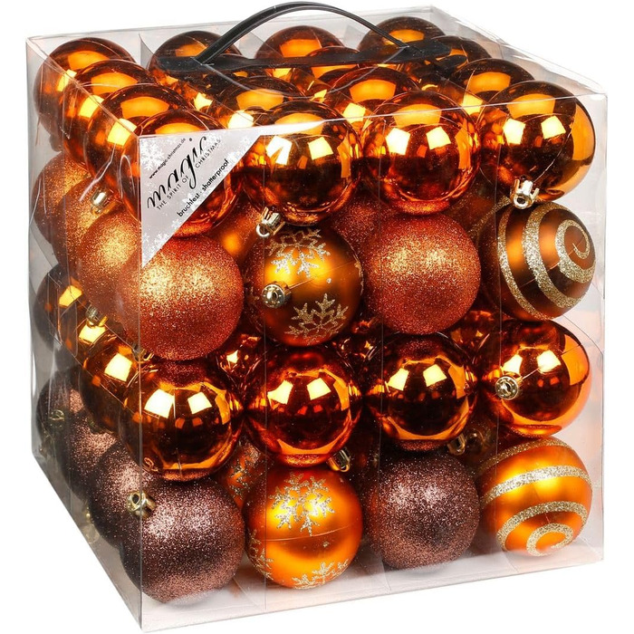 Набір прикрас на ялинку 64 шт. 6 см, пластикові, стійкі до пошкоджень, мідно-коричневі