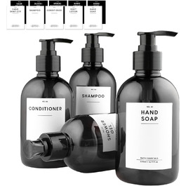 MONOKO Набір з 4 дозатори для мила, чорний, 500 мл, пластик, для шампуню, з наліпками