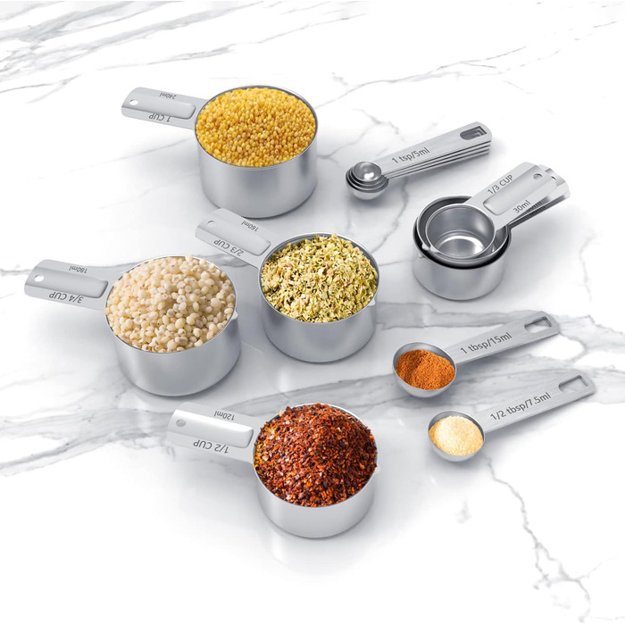TILUCK Stainless Steel Measuring Cup and Spoon Set, Cups and Spoons, Kitchen Utensils for Cooking and Baking (XX-Large)