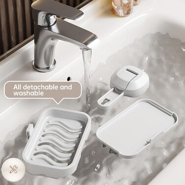 Тримач для мила настінний з піддоном для води, без свердління, з ящиком, з пластику, білий