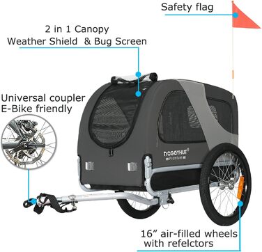 DOGGYHUT® Преміум велосипедний причіп для собак середнього розміру до 23 кг, складаний (сірий)