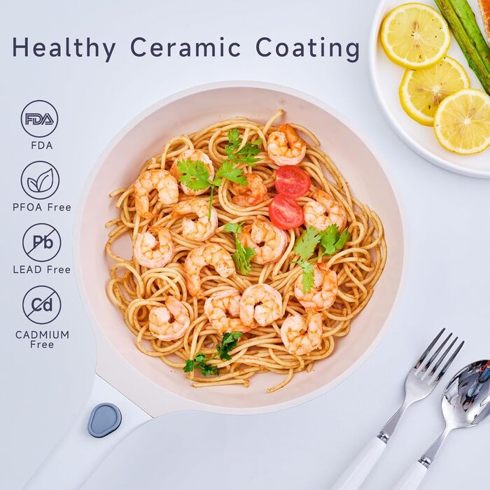 JEETEE Cookware Set, 4-Piece, 20/28 cm Frying Pan, with Removable Handle, Granite Non-Stick Cookware Set, Stackable Induction Pots Set, Suitable for All Cooktops, Oven Safe