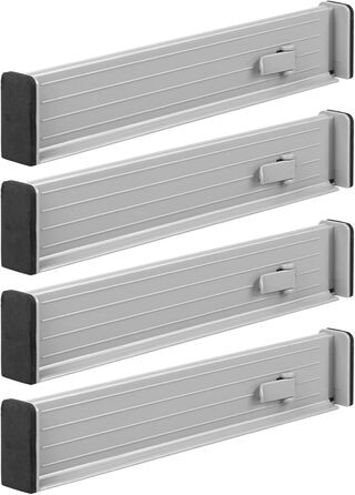 mDesign Adjustable Drawer Organizer – Practical drawer organizer for cabinets and dressers – Flexible plastic drawer divider – 8-piece set – smoke gray and black (Gray/Black)