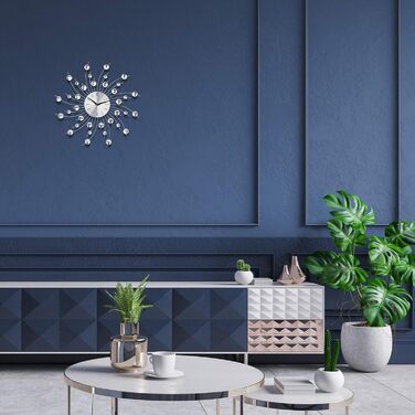 Великий настінний годинник Relaxdays XL з блиском, срібний, 50 см, сучасний аналоговий годинник для кухні та вітальні