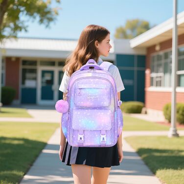 Шкільний рюкзак для дівчинки-підлітка 3 в 1, 2025, з ланч-боксом та пеналом, для ноутбука 15.6', гімназія, старша школа, подорожі - фіолетовий