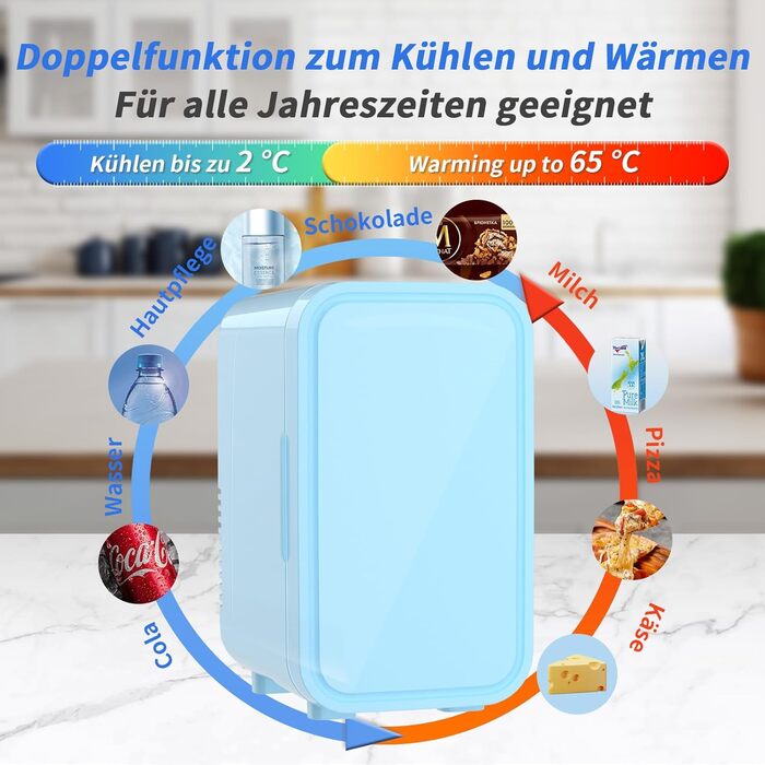 YASHE Mini Fridge - 6 Liter / 8 Can Portable Cooler - Thermoelectric - Blue