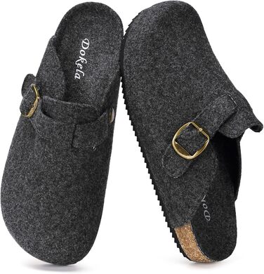 Домашні тапочки Dokela для жінок та чоловіків: зимові клоги з підкладкою, утеплені фетрові тапочки, тепле устілка з корку, зручні шкіряні шльопанці, антиковзаючі, замкнені (42 EU, темно-сірий)