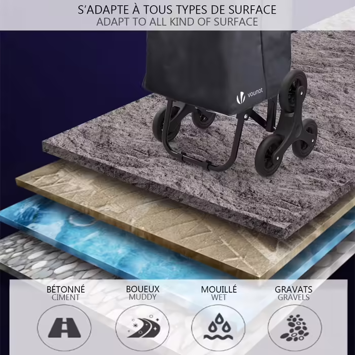 VOUNOT Folding Shopping Trolley with Stair Climber, 3-Wheel Folding Shopping Cart, Shopping Roller Trolley, Removable & Waterproof Black