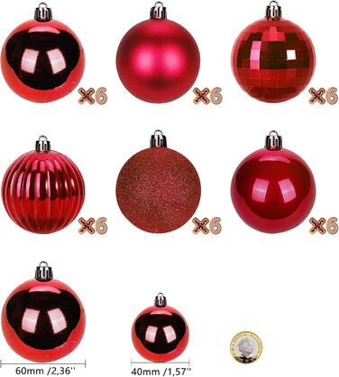 Набір ялинкових прикрас BLAZOR, 36 шт., 4 см, пластикові кульки, червоний, золотий, срібний