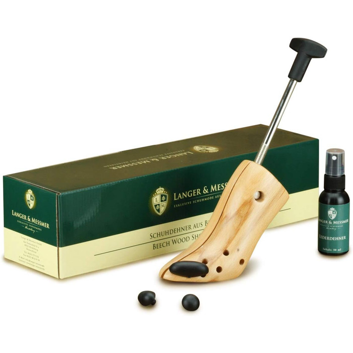 Langer & Messmer shoe stretchers for women against tight shoes, boots, or high heels - made of solid beechwood and metal mechanics - stretches in width or length & incl. leather stretching spray (EU 37/39.5, UK 4.5/6, High Heels)