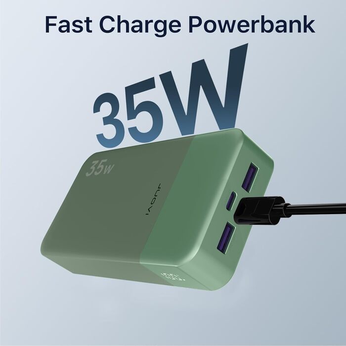 Power Bank JUOVI J2651, 20000mAh, 35W USB-C, Швидка зарядка, Зелений