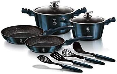 Набір каструль Berlingerhaus Ertex Aluguss 10/11/15 шт. з антипригарним покриттям, індукційне, для посудомийної машини (Marinblau BH-6143)