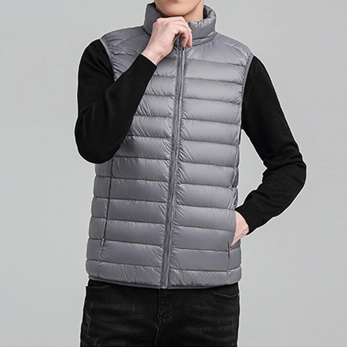 Чоловіча пухова жилетка, легка, стегана, для активного відпочинку, водонепроникна, без рукавів (Сірий, XXL)