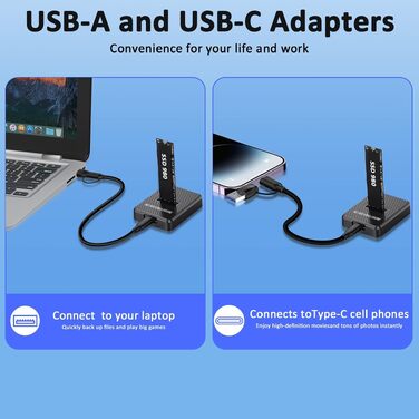 Зовнішній корпус-док-станція M.2 NVMe та SATA на USB-C, адаптер для SSD з підтримкою Dual-Protocol, швидкість 10 Гбіт/с, сумісність з M Key, B+M Key (2280, 2260, 2242, 2230)