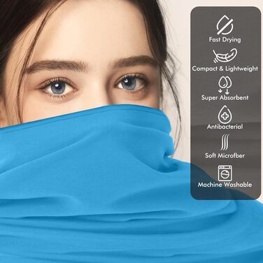 Набір рушників з мікрофібри PUWOWYE (2 шт.): великий (160x80 см) + маленький (80x40 см), швидковисихаючі, для спорту, фітнесу, сауни, пляжу, подорожей та відпочинку на природі (ясний блакитний)